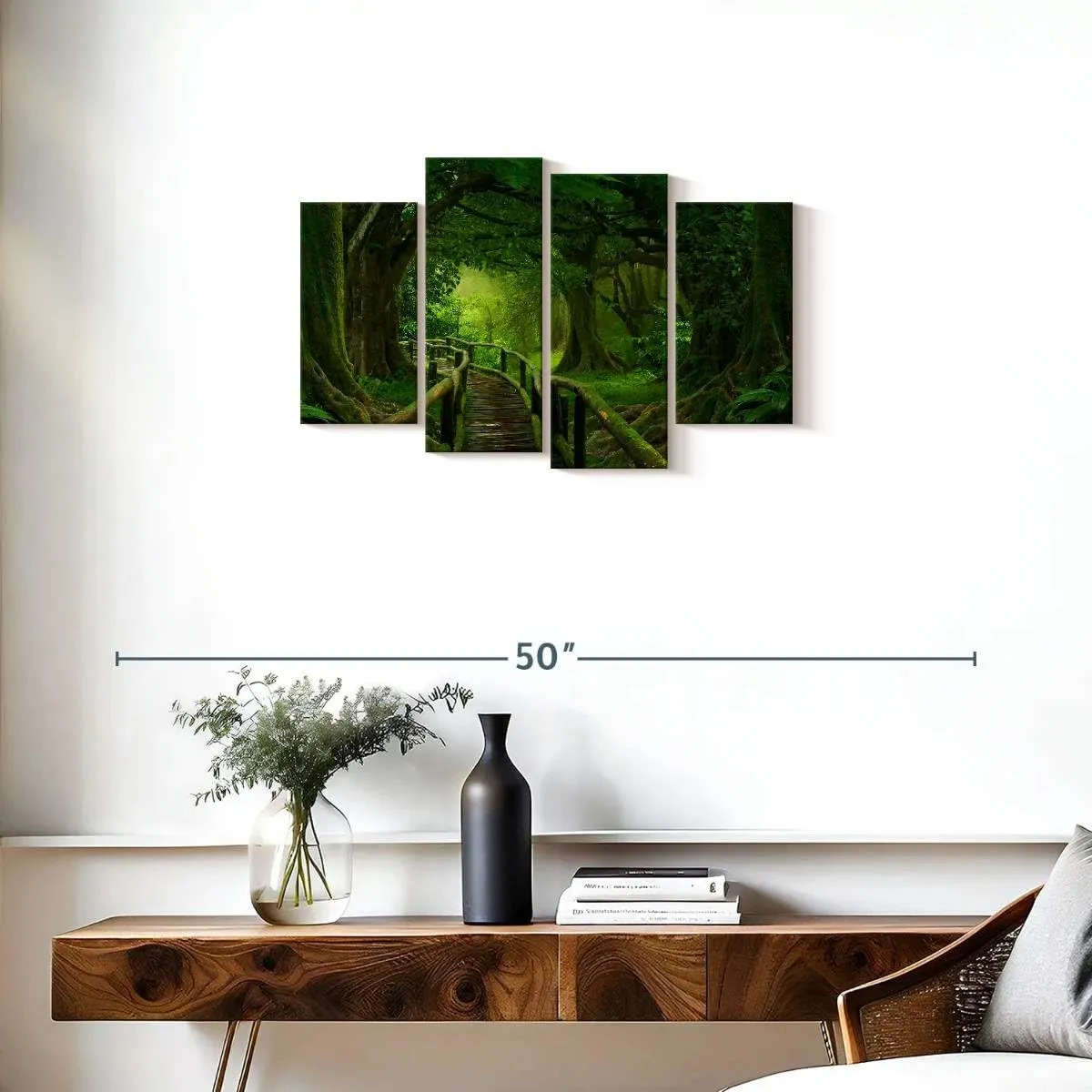Elephant Stock - Mossy Tropical Jungle Trail Wall Art - Horizontal Multi Panel Canvas - 4 Piece Living Room Wall Decor - Photography Nature Multi Piece Wall Art - Green And Brown Decor - 30" x 18"