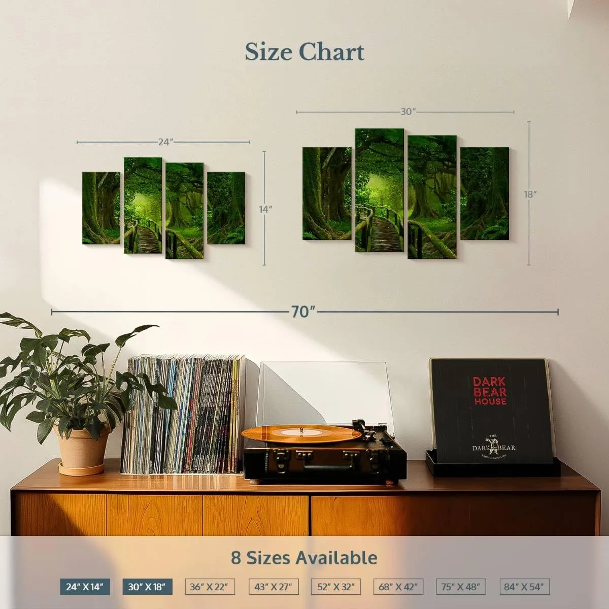 Elephant Stock - Mossy Tropical Jungle Trail Wall Art - Horizontal Multi Panel Canvas - 4 Piece Living Room Wall Decor - Photography Nature Multi Piece Wall Art - Green And Brown Decor - 30" x 18"