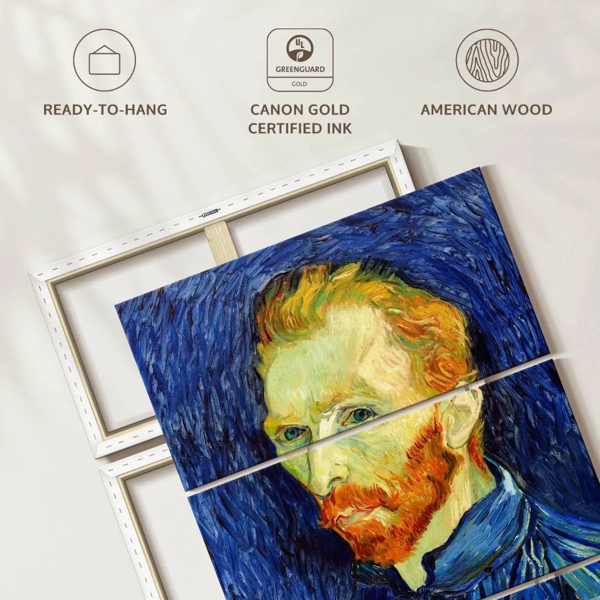 Elephant Stock - Self Portrait Iii 1889 Wall Art - Vertical Multi Panel Canvas - 3 Piece Living Room Wall Decor - Painting Famous Artists Multi Piece Wall Art - Gray And Blue Decor by Vincent Van Gogh - 28" x 45"