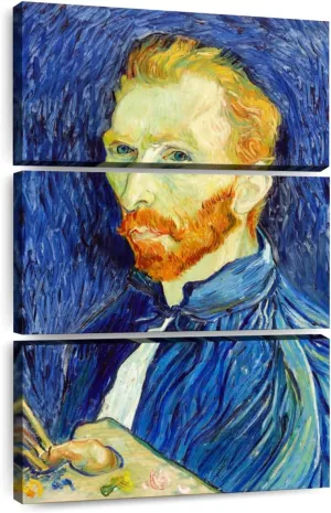 Elephant Stock - Self Portrait Iii 1889 Wall Art - Vertical Multi Panel Canvas - 3 Piece Living Room Wall Decor - Painting Famous Artists Multi Piece Wall Art - Gray And Blue Decor by Vincent Van Gogh - 28" x 45"