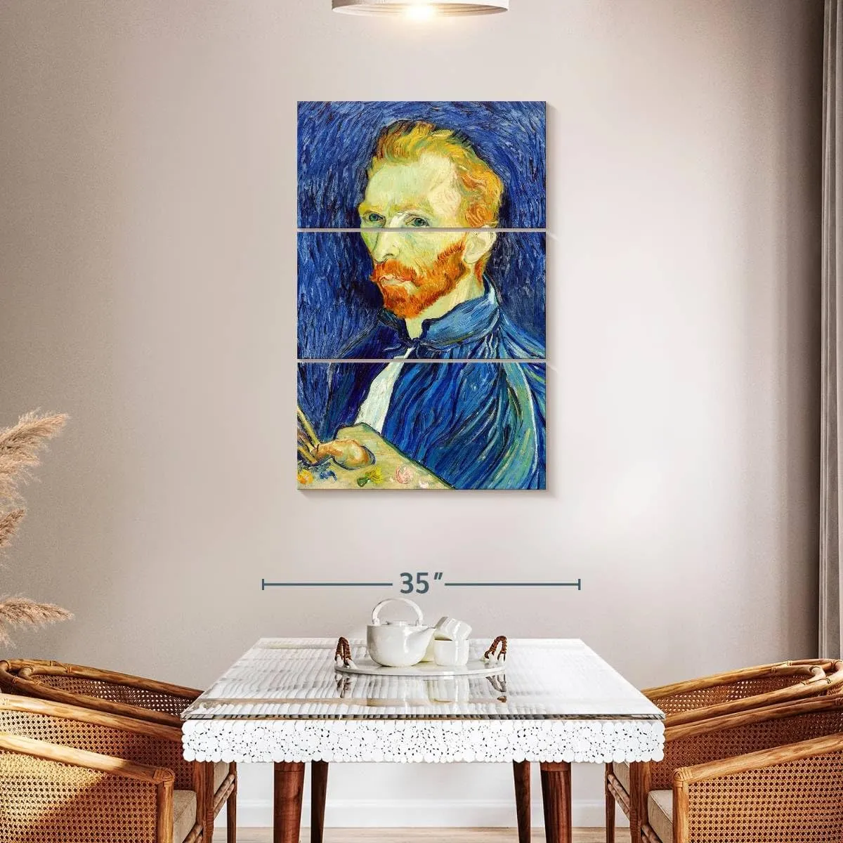 Elephant Stock - Self Portrait Iii 1889 Wall Art - Vertical Multi Panel Canvas - 3 Piece Living Room Wall Decor - Painting Famous Artists Multi Piece Wall Art - Gray And Blue Decor by Vincent Van Gogh - 28" x 45"