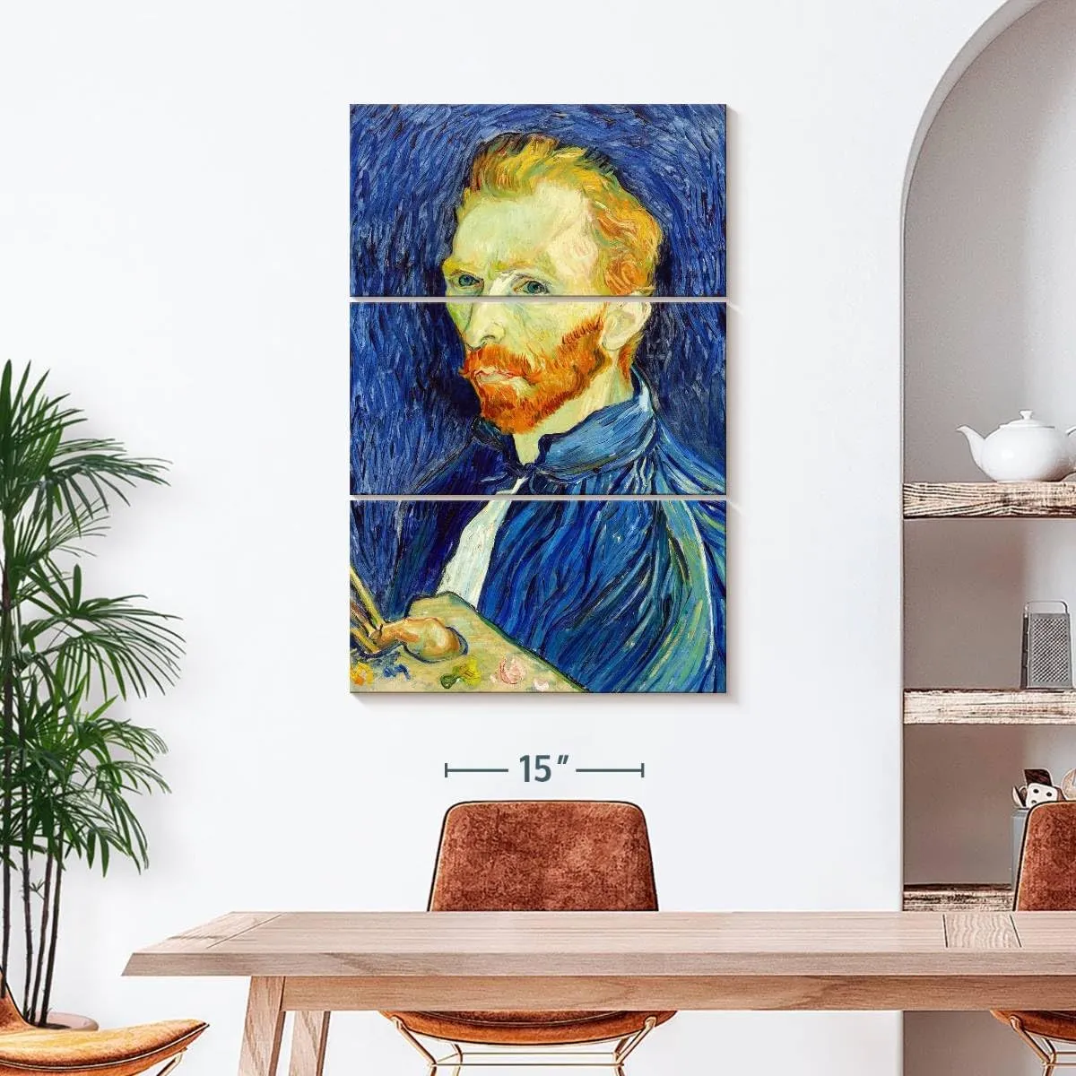 Elephant Stock - Self Portrait Iii 1889 Wall Art - Vertical Multi Panel Canvas - 3 Piece Living Room Wall Decor - Painting Famous Artists Multi Piece Wall Art - Gray And Blue Decor by Vincent Van Gogh - 28" x 45"
