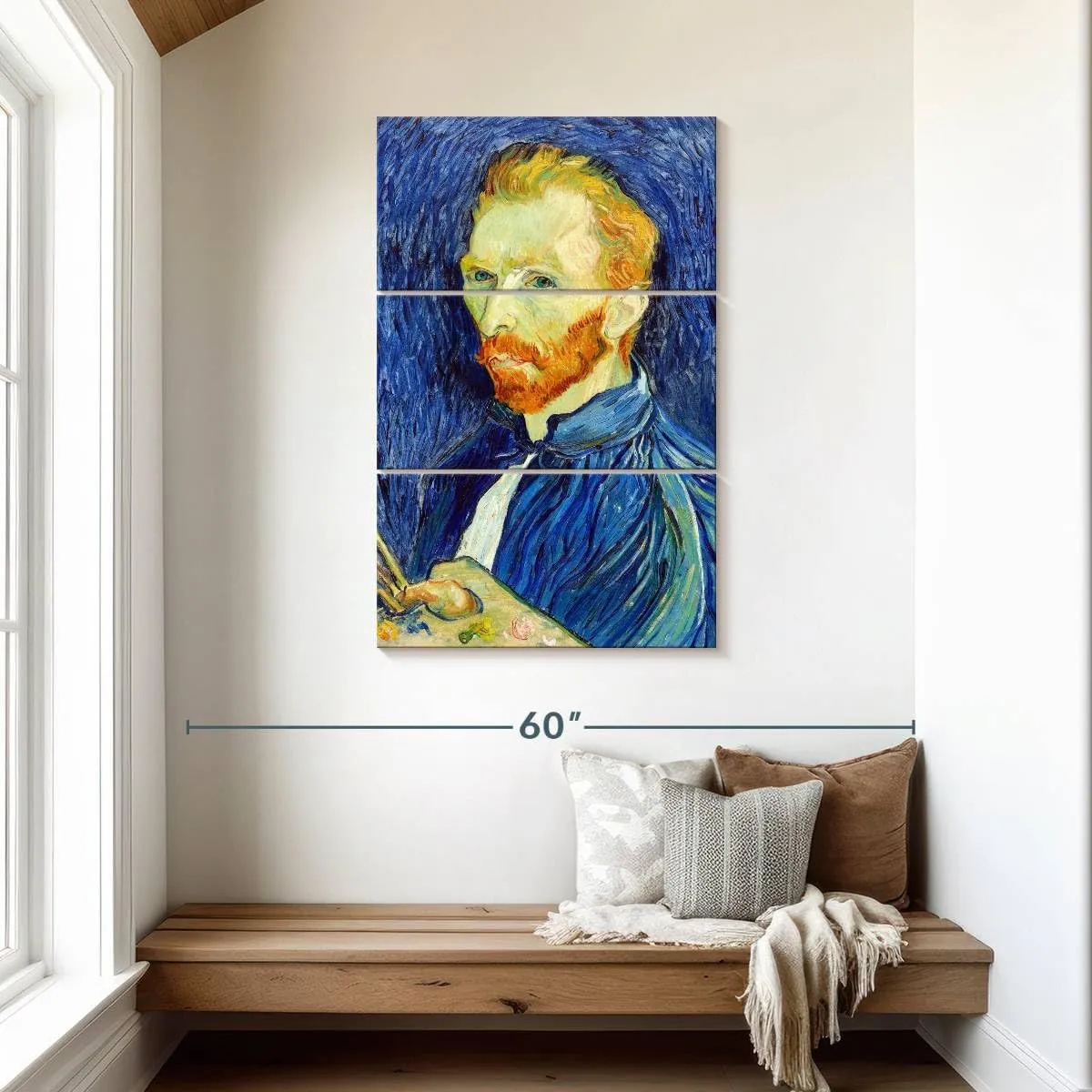 Elephant Stock - Self Portrait Iii 1889 Wall Art - Vertical Multi Panel Canvas - 3 Piece Living Room Wall Decor - Painting Famous Artists Multi Piece Wall Art - Gray And Blue Decor by Vincent Van Gogh - 28" x 45"