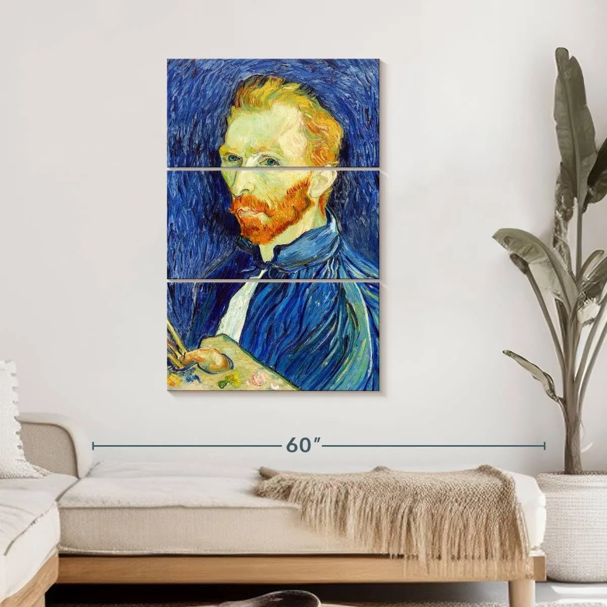 Elephant Stock - Self Portrait Iii 1889 Wall Art - Vertical Multi Panel Canvas - 3 Piece Living Room Wall Decor - Painting Famous Artists Multi Piece Wall Art - Gray And Blue Decor by Vincent Van Gogh - 28" x 45"