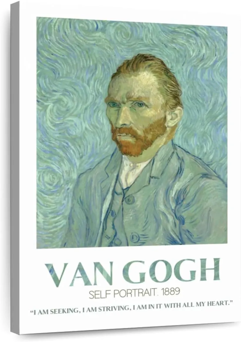 Elephant Stock - Self Portrait Van Gogh Exhibition Poster Wall Art - Vertical Canvas Wall Art - Living Room Wall Decor - Painting Artists Canvas Art - White And Beige Decor by Vincent Van Gogh - 32" x 48"