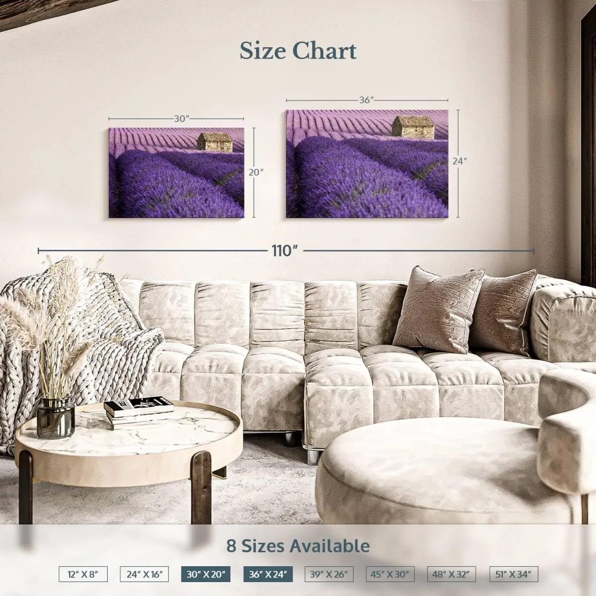 Elephant Stock - Valensole Plateau Wall Art - Horizontal Canvas Wall Art - Lobby Wall Decor - Photography Nature Canvas Art - Purple And Beige Decor - 36" x 24"