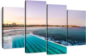 Elephant Stock - View From Bondi Icebergs Pool Wall Art - Horizontal Multi Panel Canvas - 4 Piece Living Room Wall Decor - Photography Beach Multi Piece Wall Art - Teal And Gray Decor - 30" x 18"