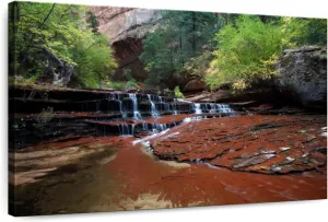 Elephant Stock - Zion Plateau The Subway Waterfall Wall Art - Horizontal Canvas Wall Art - Hallway Wall Decor - Photography Nature Canvas Art - Gray And Black Decor - 24" x 16"
