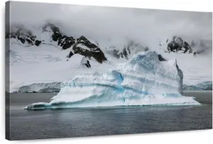 ElephantStock - Iceberg With Mountain In Antarctica Wall Art - Horizontal Canvas Wall Art - Living Room Wall Decor - Photography Glacier Canvas Art - Blue And Black Decor by Larry Malvin - 24" x 16"