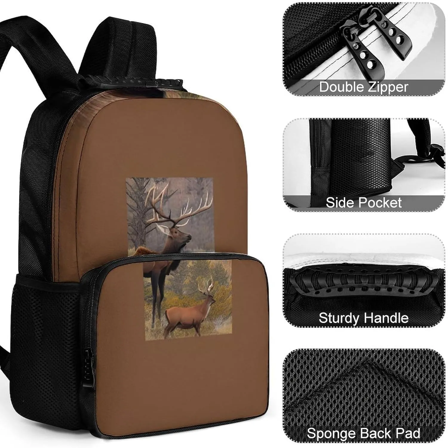 Elk Art Rucksack Polyester Anti-Theft Multipurpose Bookbag Big Capacity Travel and Sport Backpack Rucksack With Side Pockets