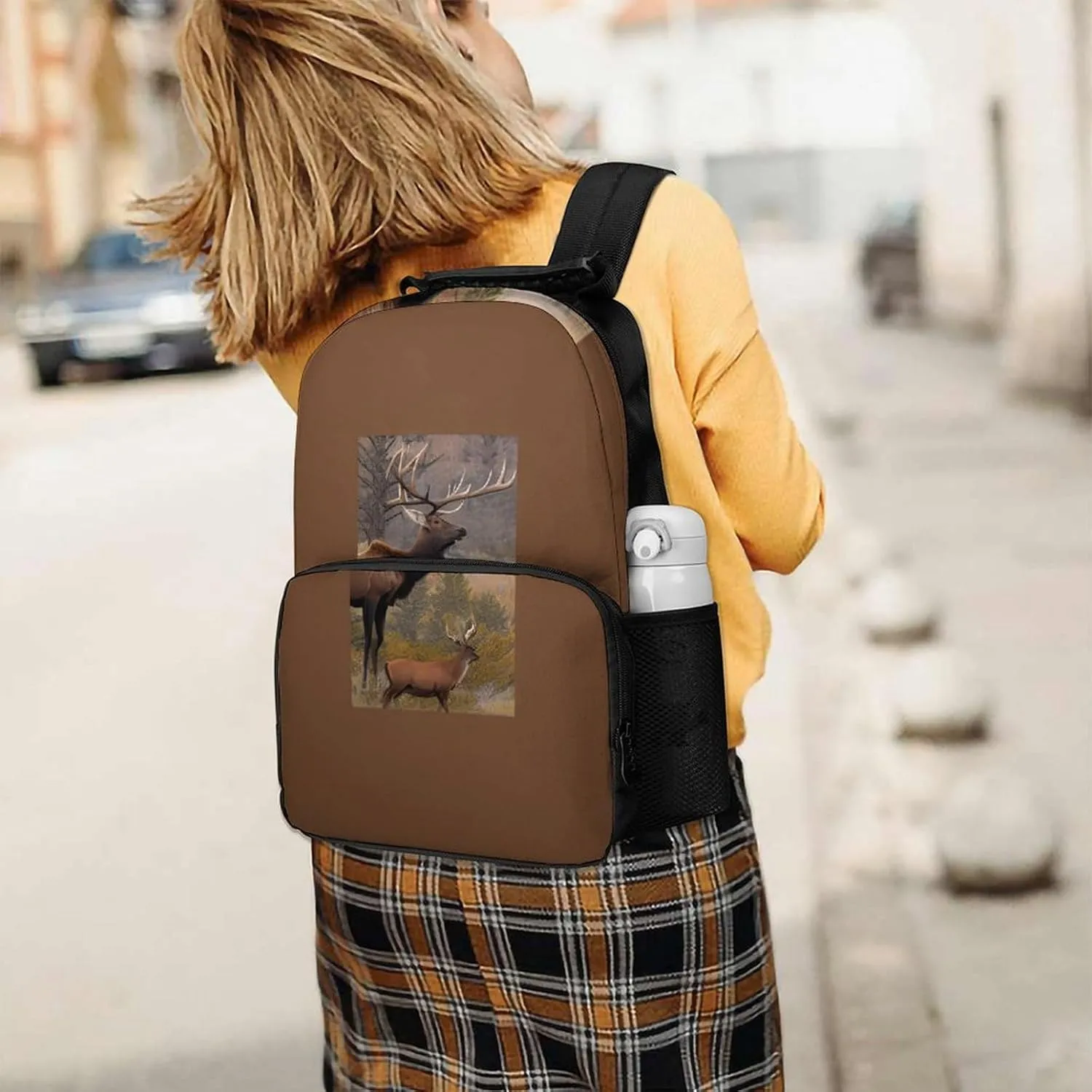 Elk Art Rucksack Polyester Anti-Theft Multipurpose Bookbag Big Capacity Travel and Sport Backpack Rucksack With Side Pockets