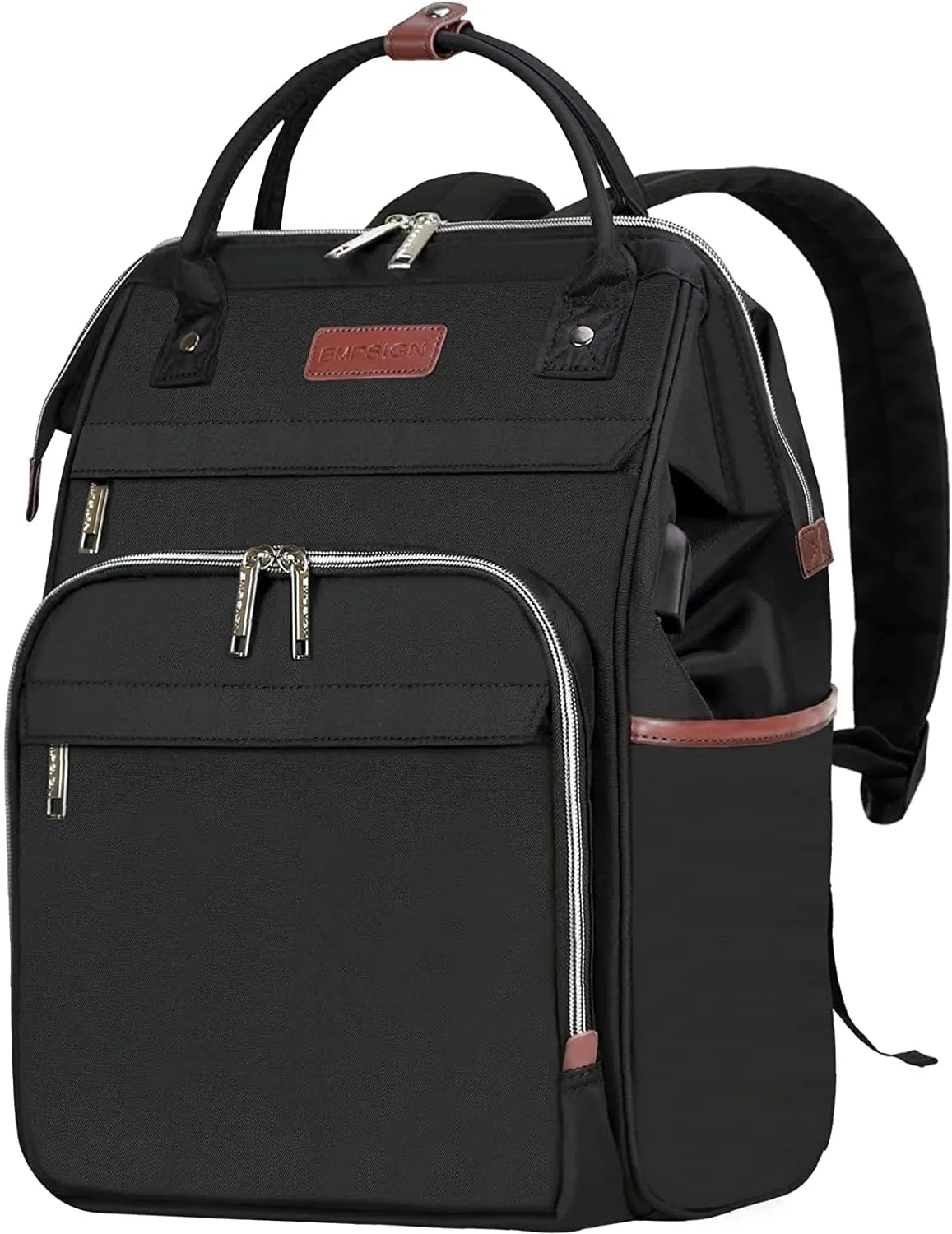 EMPSIGN 15.6 Inch Laptop Backpack for Women, Computer Travel Business Work Bag, Water Repellent College Casual Daypack with USB Port, Black