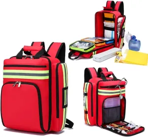 Empty First Aid Kit - Emergency Rescue Bag First Aid Kits Bag with Inner Dividers First Responder EMT/EMS Backpack for Home Nurse, Community Care(Red)
