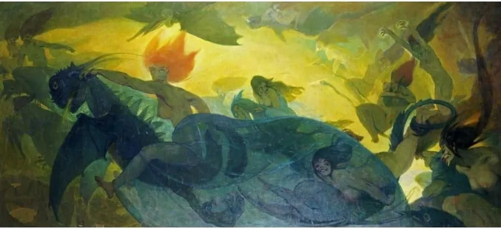 Engel, Carl 40x18 Large Gallery Wrapped Stretched Canvas Art Titled: The Ride of The Valkyries