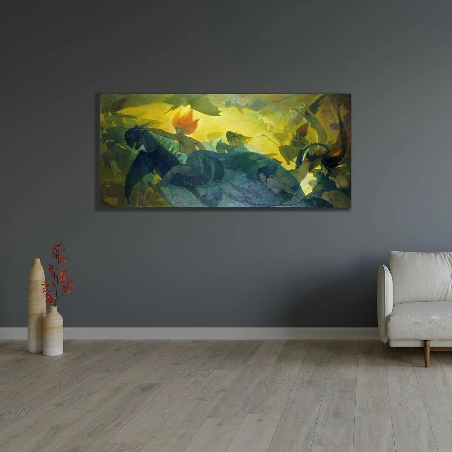 Engel, Carl 40x18 Large Gallery Wrapped Stretched Canvas Art Titled: The Ride of The Valkyries