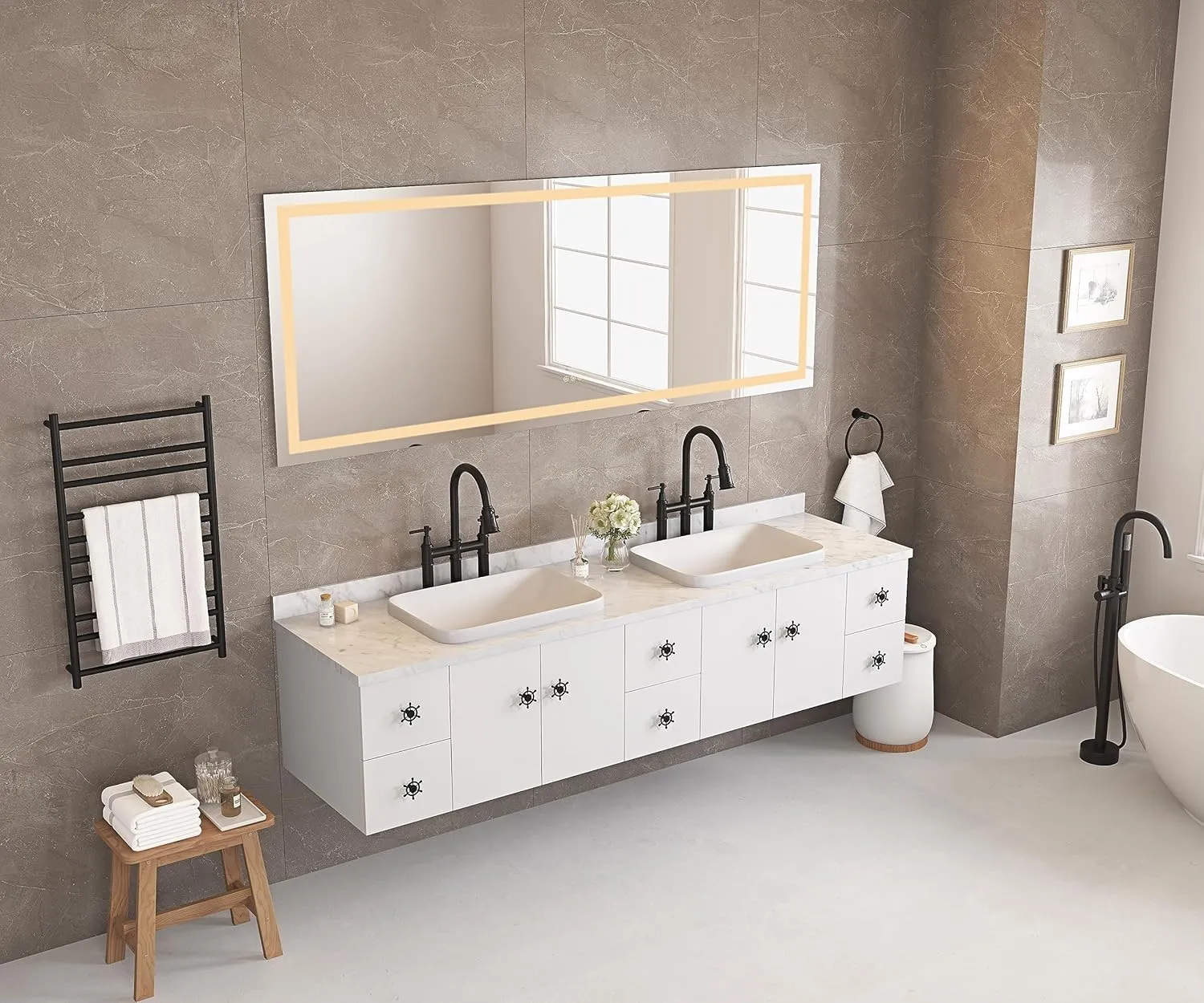 Enhance Your Beauty Routine with Multi-Functional Bathroom LED Mirror, Adjustable Color Temp, Smart Button Control, 72x32 Inches, White