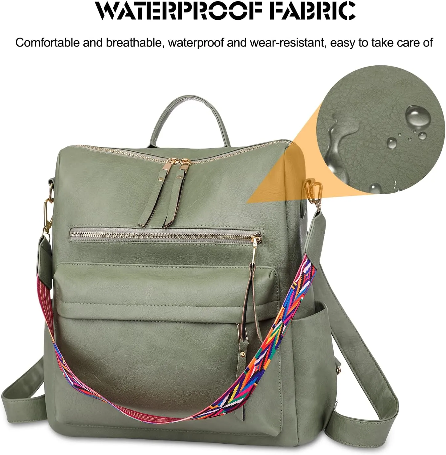 Ergocar Women Backpack, Ladies Fashion PU Leather Travel Backpack, Waterproof Anti-theft, Ladies Shoulder Bag with Detachable Strap, Women handbag with Multi-pocket compartment, for Ladies Teen Girls
