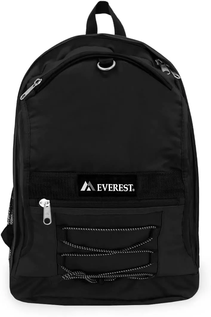 Everest Luggage Two Tone Backpack with Mesh Pockets, Black, Medium