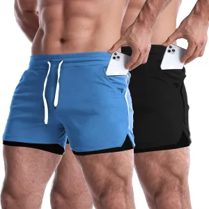 EVERWORTH Men's 2 in 1 Workout Shorts 5" Quick Dry Gym Shorts Bodybuilding Short Shorts Compression Shorts with Zipper Pocket