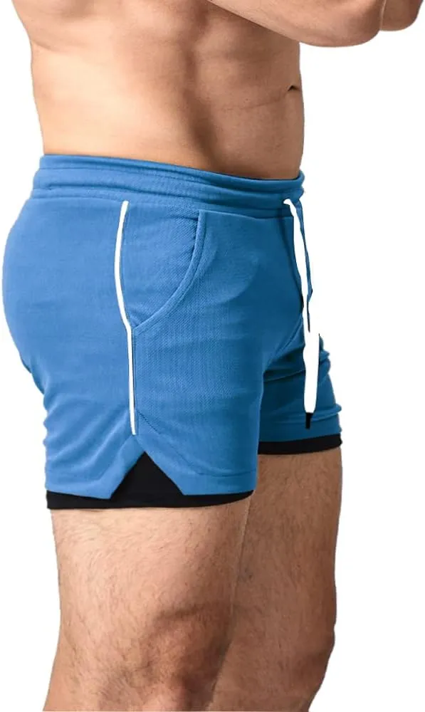 EVERWORTH Men's 2 in 1 Workout Shorts 5" Quick Dry Gym Shorts Bodybuilding Short Shorts Compression Shorts with Zipper Pocket