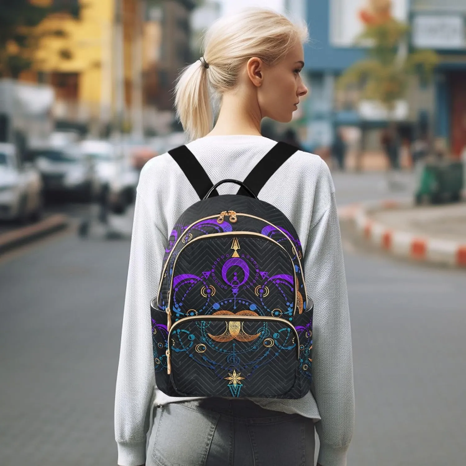 Exnundod Backpack Purse for Women Astronomical Moon Stars, Mini Fashion Backpack Colored Boho Lightweight Casual Daypack Shoulder Bag Travel Backpack, Medium