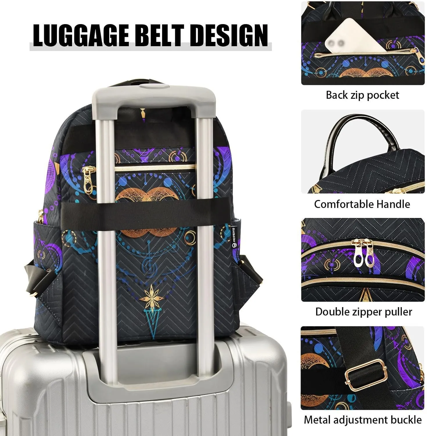 Exnundod Backpack Purse for Women Astronomical Moon Stars, Mini Fashion Backpack Colored Boho Lightweight Casual Daypack Shoulder Bag Travel Backpack, Medium