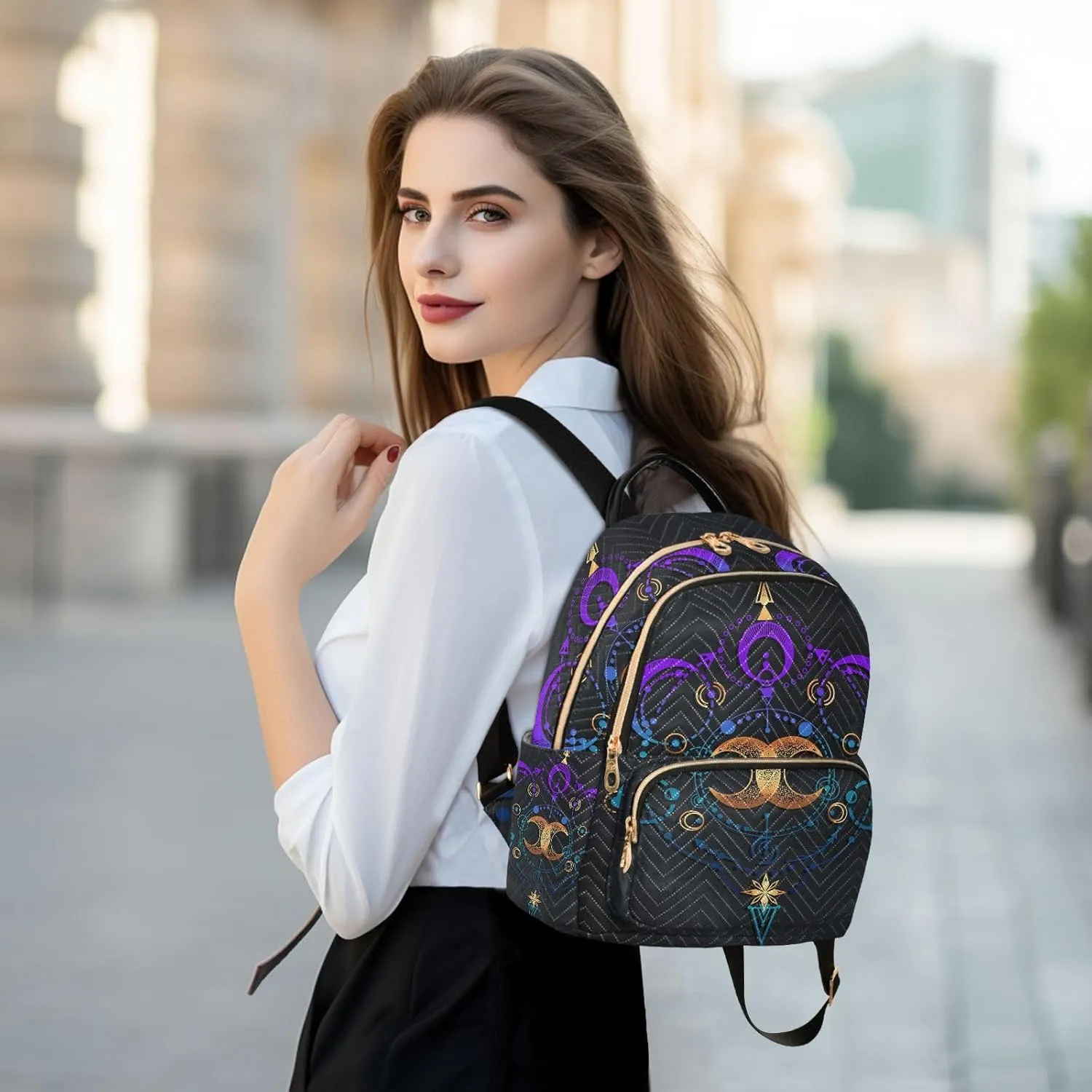 Exnundod Backpack Purse for Women Astronomical Moon Stars, Mini Fashion Backpack Colored Boho Lightweight Casual Daypack Shoulder Bag Travel Backpack, Medium