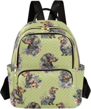 Exnundod Backpack Purse for Women Cute Dachshunds Flower, Mini Fashion Backpack Lightweight Casual Daypack Shoulder Bag Travel Backpack, Medium
