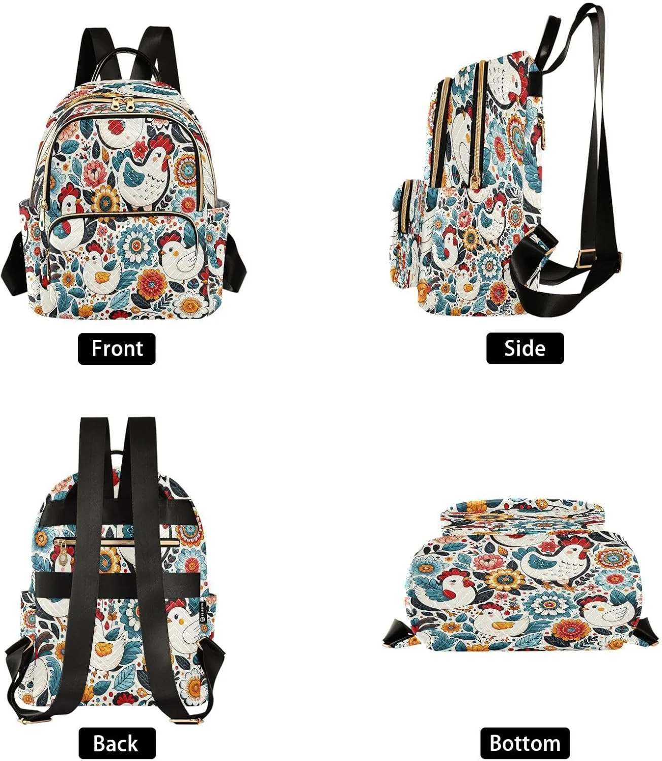 Exnundod Backpack Purse for Women Floral Chickens Colorful, Mini Fashion Backpack Cute Cartoon Lightweight Casual Daypack Shoulder Bag Travel Backpack, S