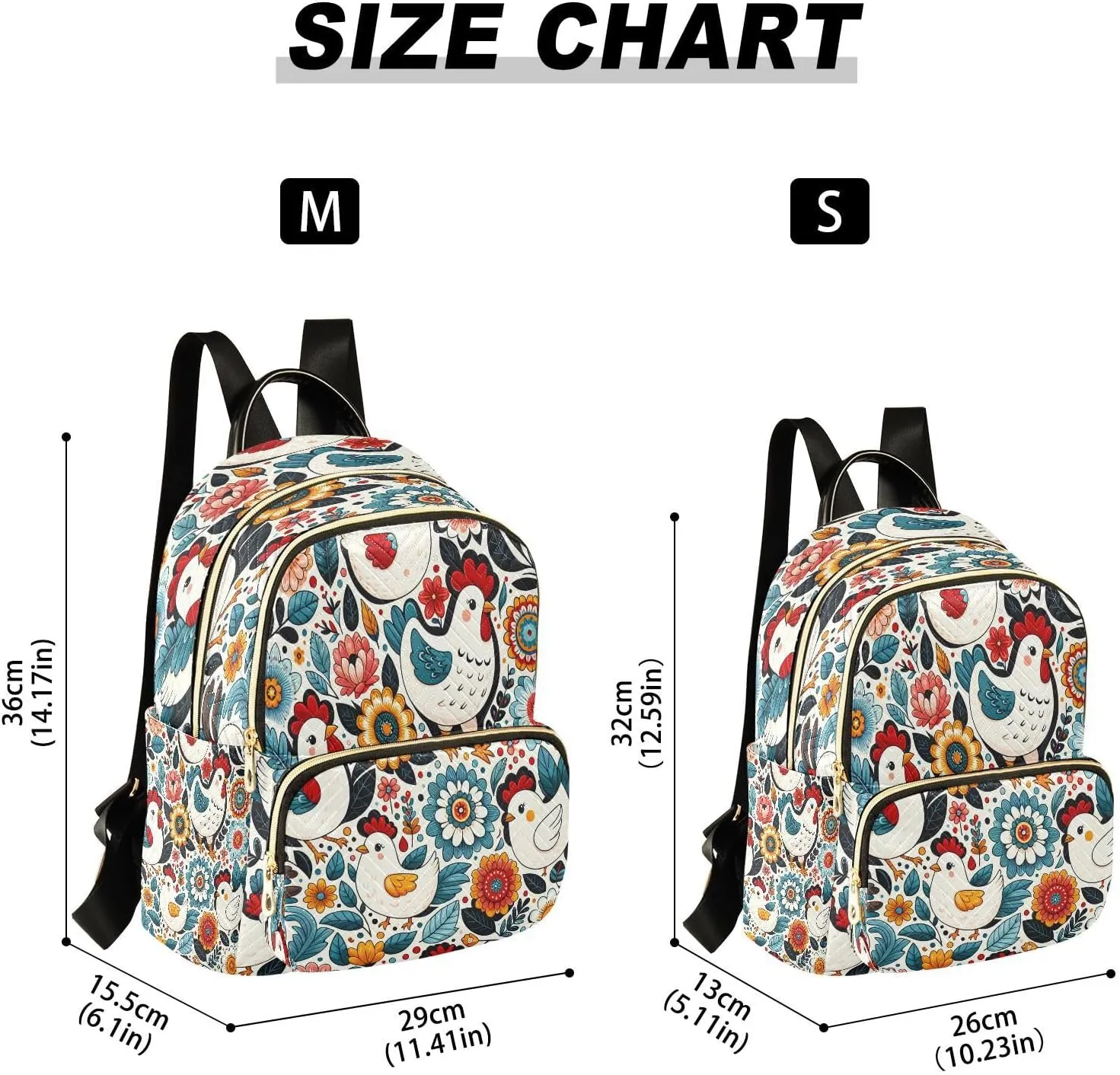 Exnundod Backpack Purse for Women Floral Chickens Colorful, Mini Fashion Backpack Cute Cartoon Lightweight Casual Daypack Shoulder Bag Travel Backpack, S