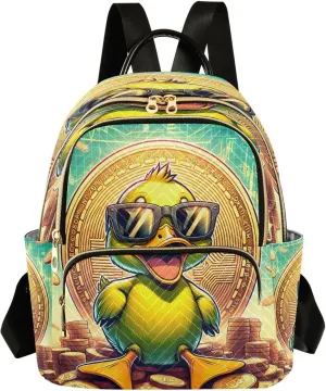 Exnundod Backpack Purse for Women Happy Wealthy Duck Mini Backpack Casual Backpack Travel Daypack,Small
