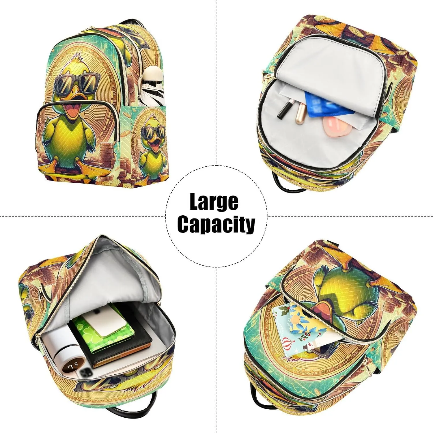 Exnundod Backpack Purse for Women Happy Wealthy Duck Mini Backpack Casual Backpack Travel Daypack,Small