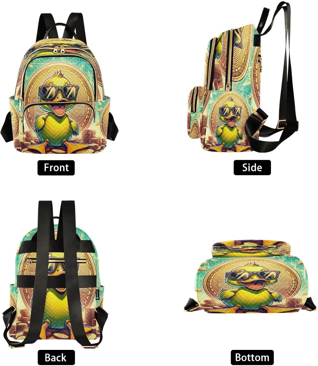 Exnundod Backpack Purse for Women Happy Wealthy Duck Mini Backpack Casual Backpack Travel Daypack,Small