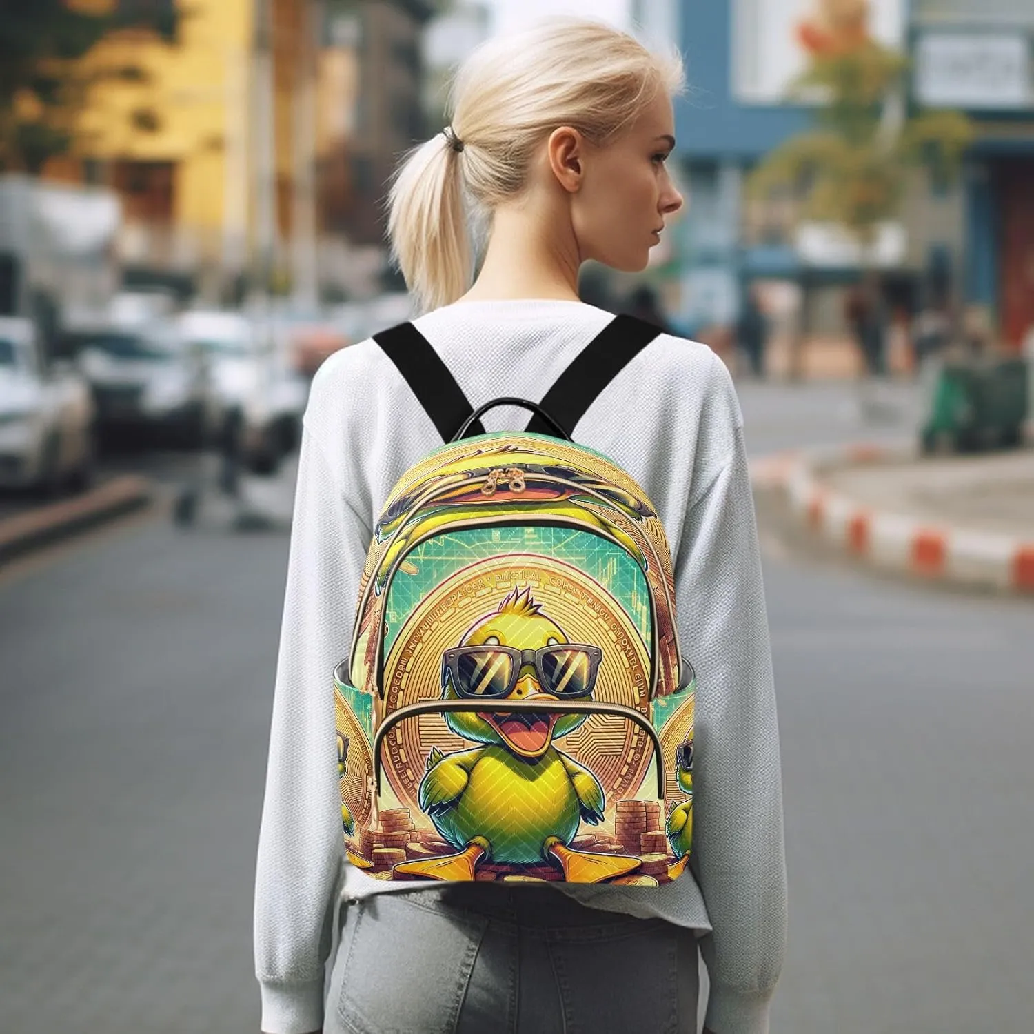 Exnundod Backpack Purse for Women Happy Wealthy Duck Mini Backpack Casual Backpack Travel Daypack,Small
