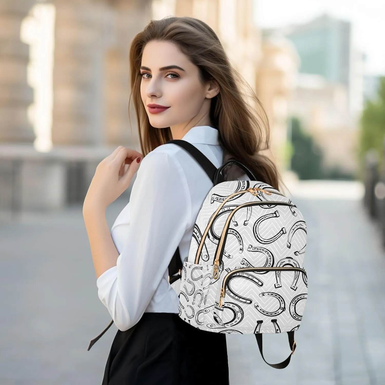 Exnundod Backpack Purse for Women Horseshoe Seamless Pattern, Mini Fashion Backpack Lightweight Casual Daypack Shoulder Bag Travel Backpack, M