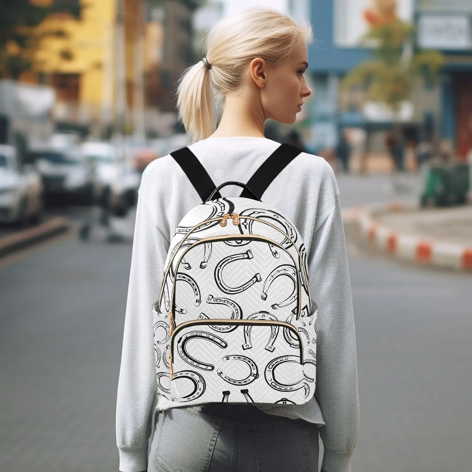 Exnundod Backpack Purse for Women Horseshoe Seamless Pattern, Mini Fashion Backpack Lightweight Casual Daypack Shoulder Bag Travel Backpack, M