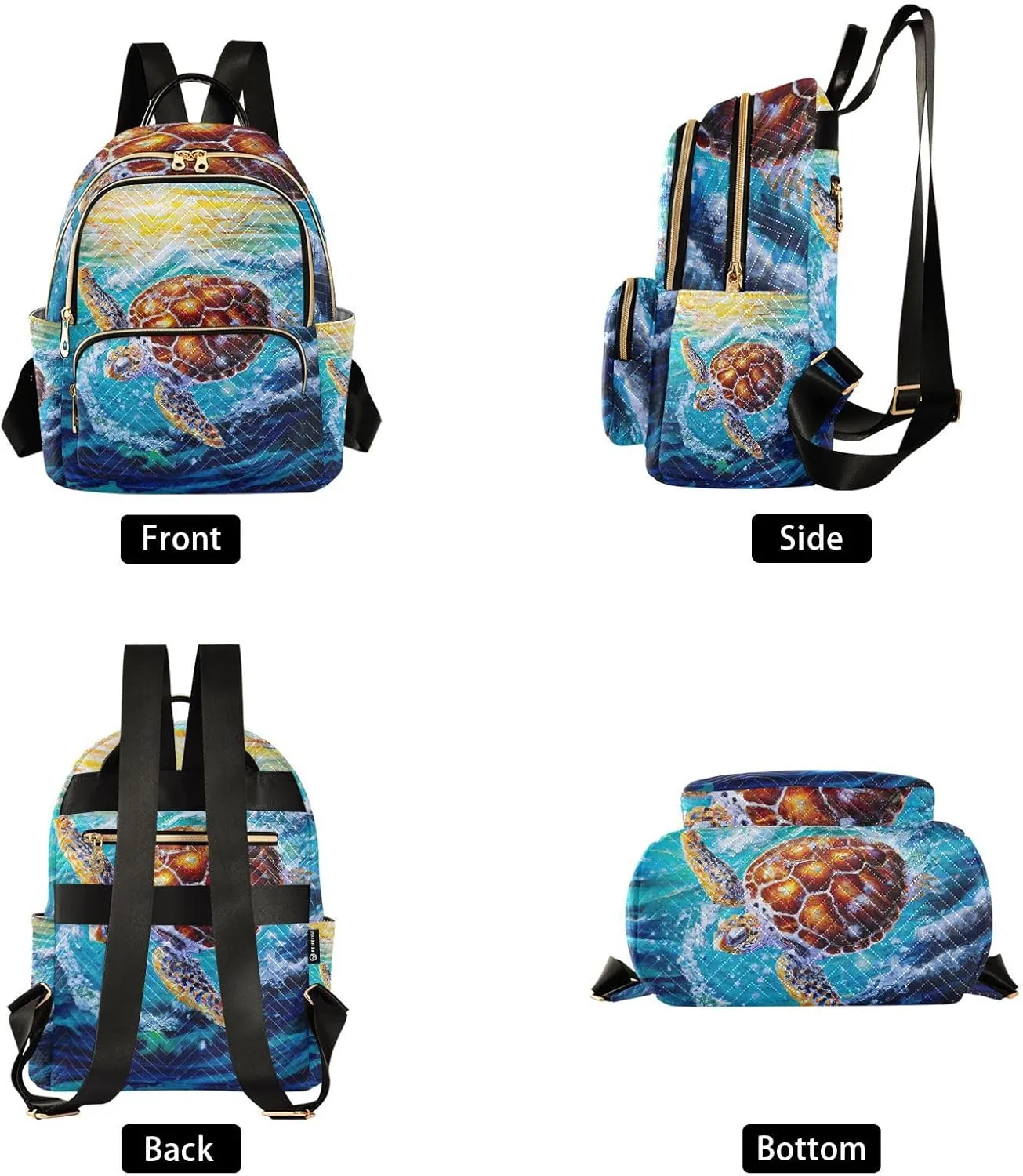 Exnundod Backpack Purse for Women Oil Painting Colorful Turtle, Mini Fashion Backpack Realism Style Lightweight Casual Daypack Shoulder Bag Travel Backpack, S