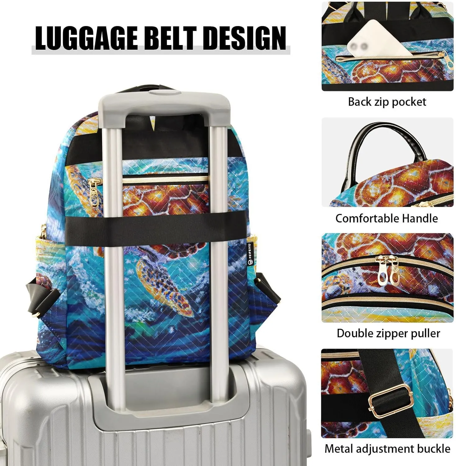 Exnundod Backpack Purse for Women Oil Painting Colorful Turtle, Mini Fashion Backpack Realism Style Lightweight Casual Daypack Shoulder Bag Travel Backpack, S