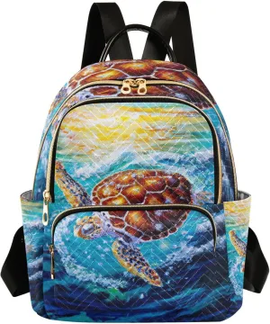 Exnundod Backpack Purse for Women Oil Painting Colorful Turtle, Mini Fashion Backpack Realism Style Lightweight Casual Daypack Shoulder Bag Travel Backpack, S