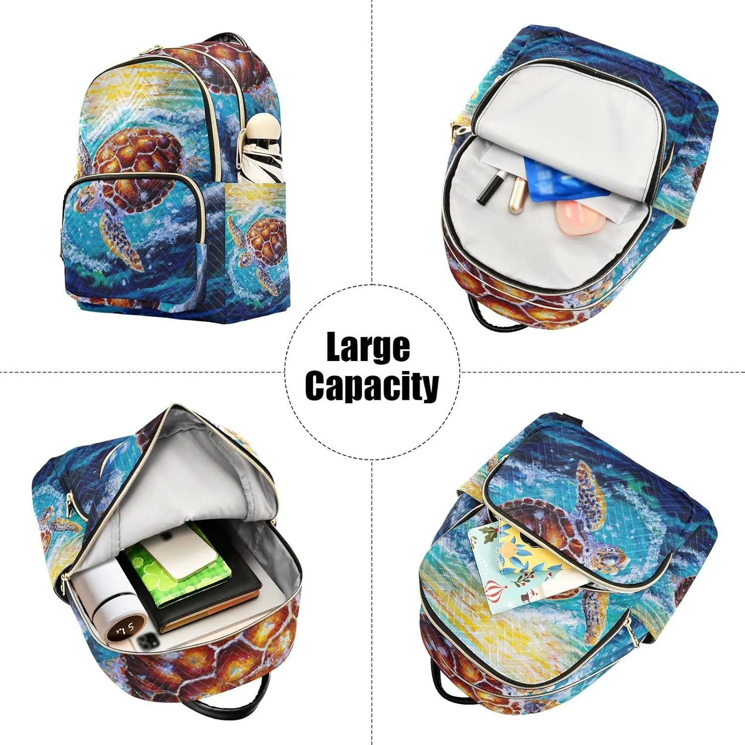 Exnundod Backpack Purse for Women Oil Painting Colorful Turtle, Mini Fashion Backpack Realism Style Lightweight Casual Daypack Shoulder Bag Travel Backpack, S