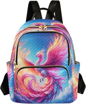 Exnundod Backpack Purse for Women Pink Phoenix Mini Backpack Casual Backpack Watercolor Print Travel Daypack,Medium