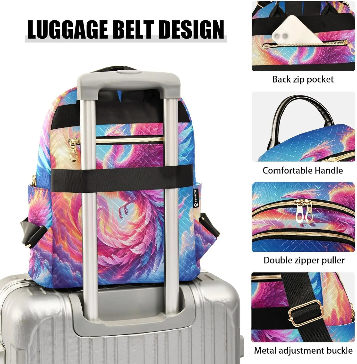 Exnundod Backpack Purse for Women Pink Phoenix Mini Backpack Casual Backpack Watercolor Print Travel Daypack,Medium