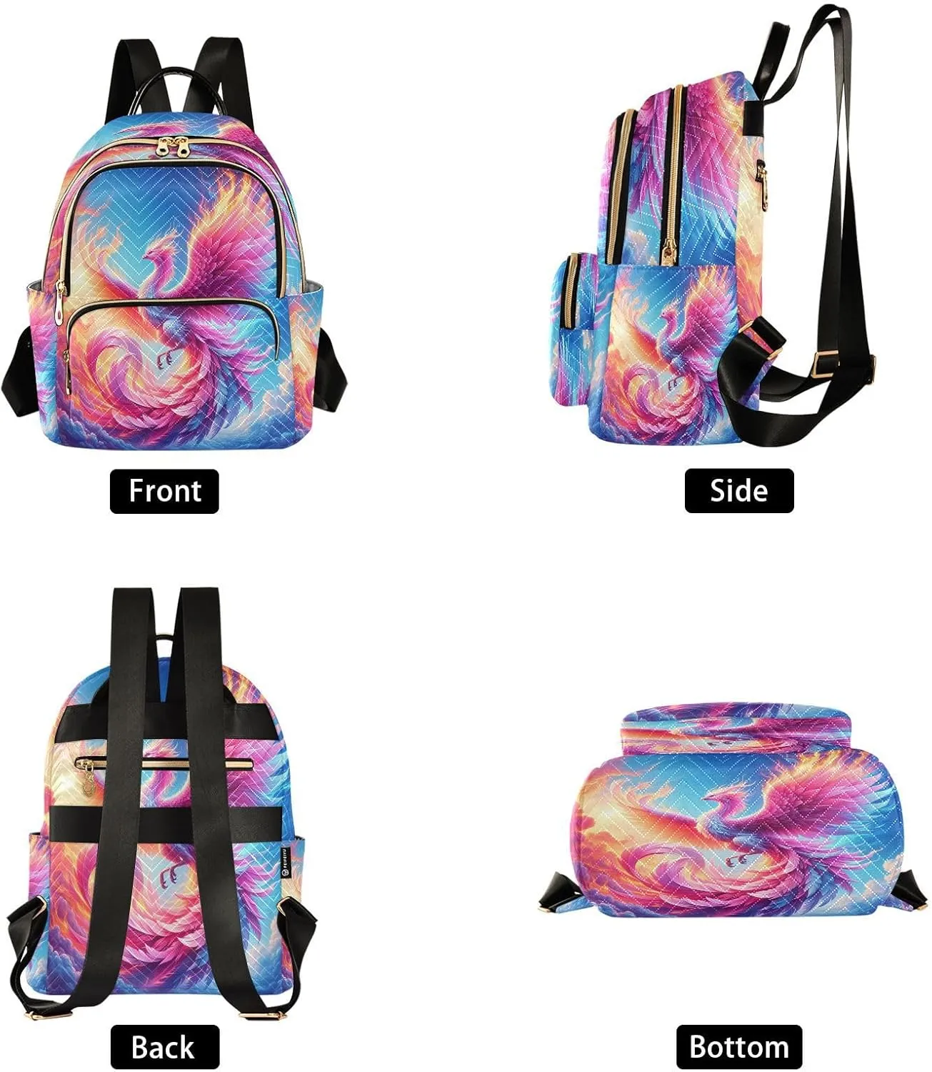 Exnundod Backpack Purse for Women Pink Phoenix Mini Backpack Casual Backpack Watercolor Print Travel Daypack,Medium