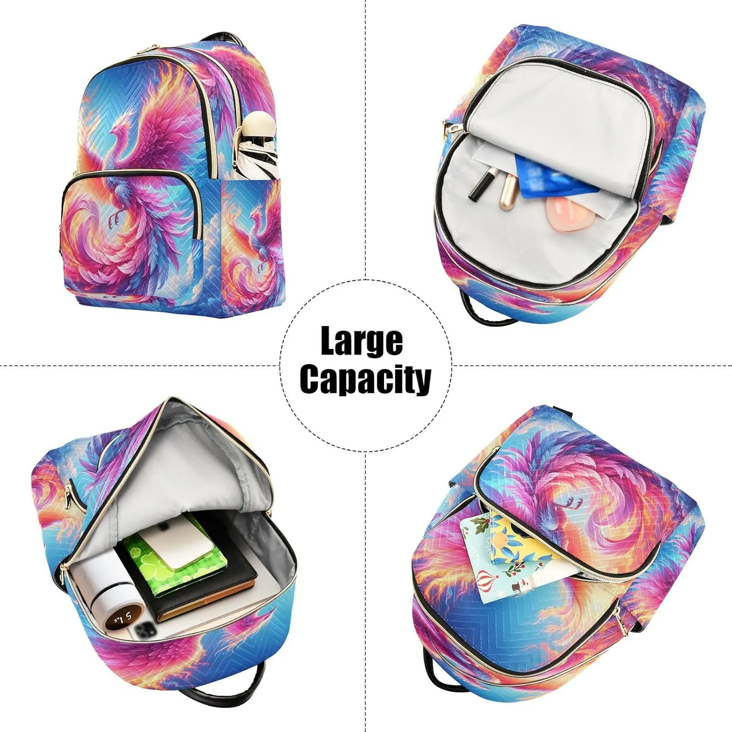 Exnundod Backpack Purse for Women Pink Phoenix Mini Backpack Casual Backpack Watercolor Print Travel Daypack,Medium