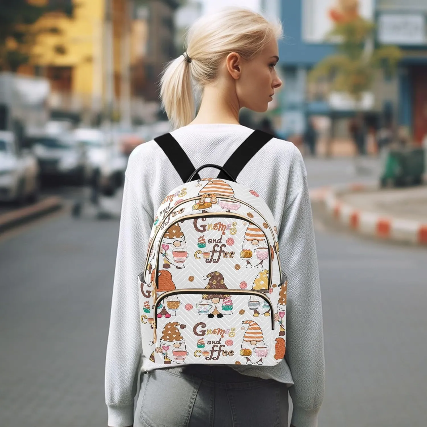 Exnundod Cartoon Gnomes Coffees Mini Backpack Purse for Women Travel Backpack Fashion Lightweight Shoulder Bag Small Casual Daypack,Medium