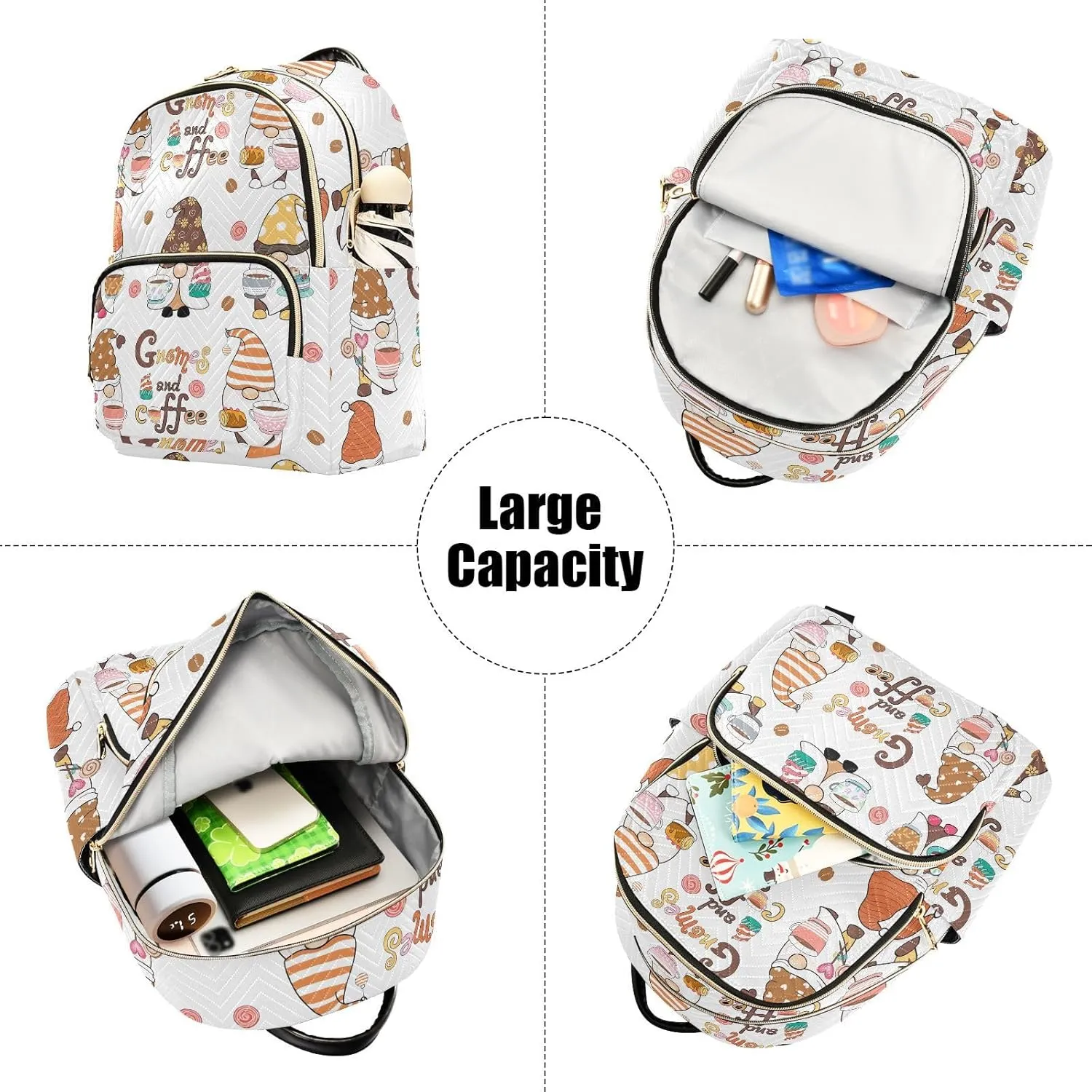 Exnundod Cartoon Gnomes Coffees Mini Backpack Purse for Women Travel Backpack Fashion Lightweight Shoulder Bag Small Casual Daypack,Medium