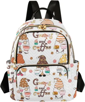 Exnundod Cartoon Gnomes Coffees Mini Backpack Purse for Women Travel Backpack Fashion Lightweight Shoulder Bag Small Casual Daypack,Medium