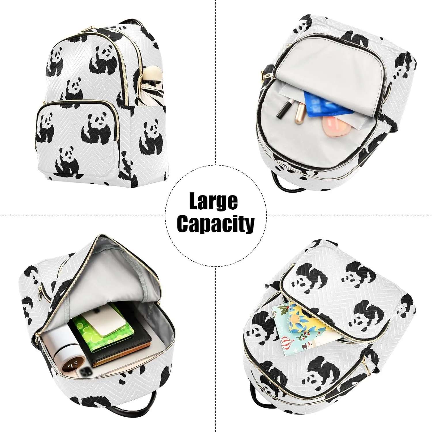 Exnundod Ink Painting Pandas Mini Backpack Purse for Women, Asian Chinese Art Travel Backpack Fashion Backpack Lightweight Shoulder Bag Small Casual Daypack,Medium