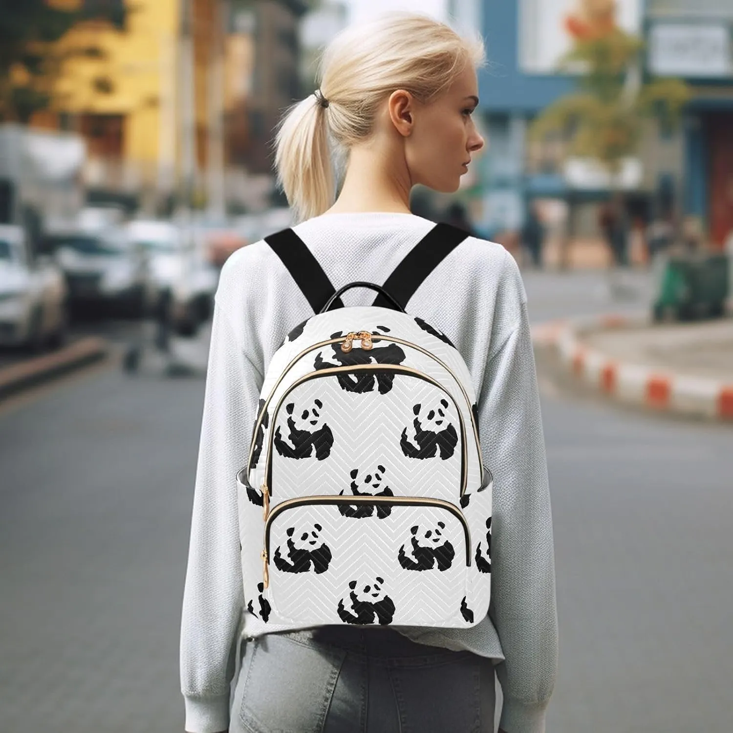 Exnundod Ink Painting Pandas Mini Backpack Purse for Women, Asian Chinese Art Travel Backpack Fashion Backpack Lightweight Shoulder Bag Small Casual Daypack,Medium