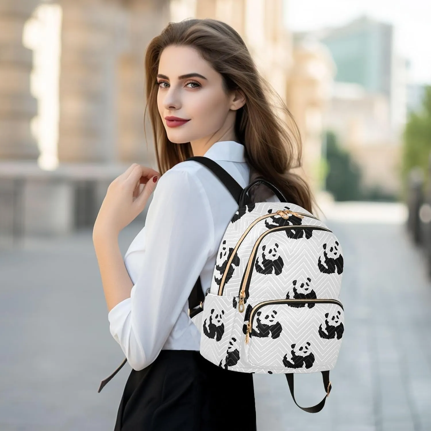 Exnundod Ink Painting Pandas Mini Backpack Purse for Women, Asian Chinese Art Travel Backpack Fashion Backpack Lightweight Shoulder Bag Small Casual Daypack,Medium